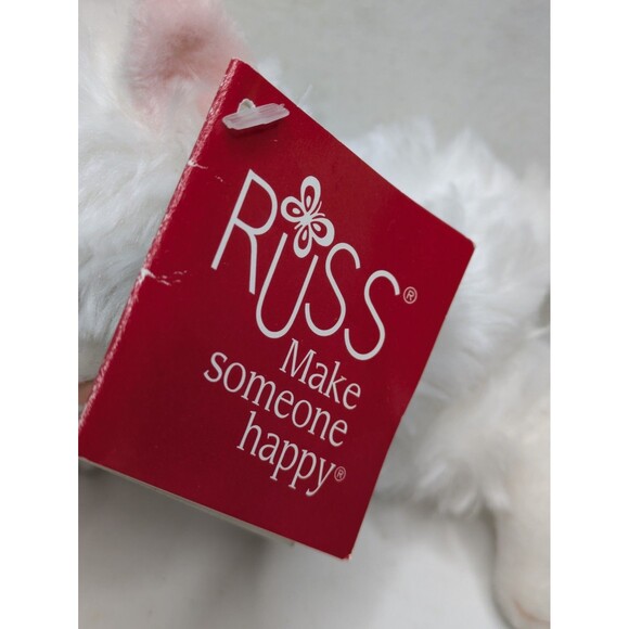 Russ Berrie CHESHIRE White Cat Plush LuvPets Blue Eyes Pink Bow NWT HTF Rare - Picture 3 of 8